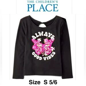THE CHILDREN’S PLACE  Girls Graphic Twist Back Top - Black size S 5/6 NWT